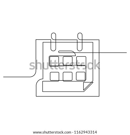 The calendar is drawn by a single black line on a white background. Continuous line drawing. Vector illustration