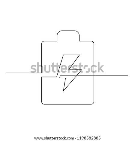 Batteries charged drawn with one black line on a white background. Continuous line drawing. Vector illustration.