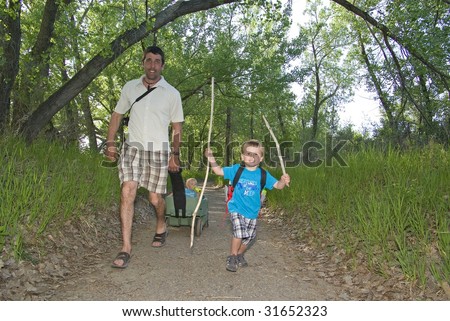 family on hike in park