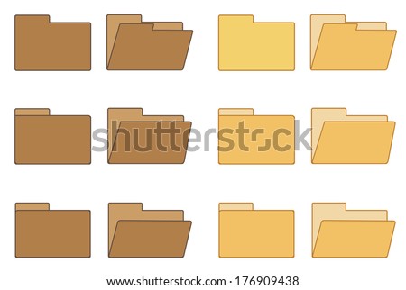 Set of isolated 6 x 2 icons of open and closed folder in 2 different colors