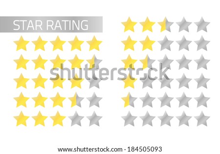 Isolated star rating in flat style 5 to 0 stars (full and half stars)