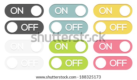 Set of 6 isolated colorful on - off switches