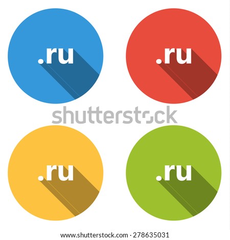 Set of 4 isolated flat colorful buttons (icons) for .ru domain