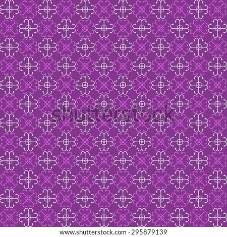 Seamless purple pattern with bright purple and white abstract elements (flowers, 4 anchors, ...)
