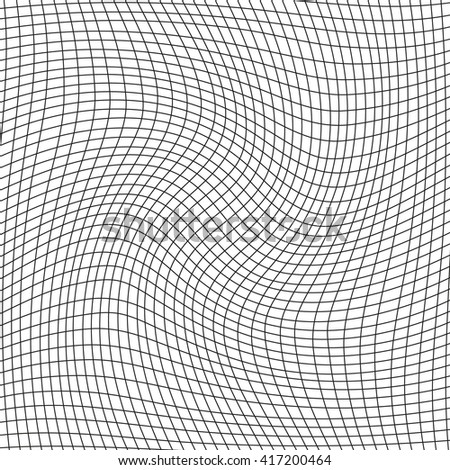 Twisted black net on white background, warp lines, simple background, monochrome grid, greyscale, colorless