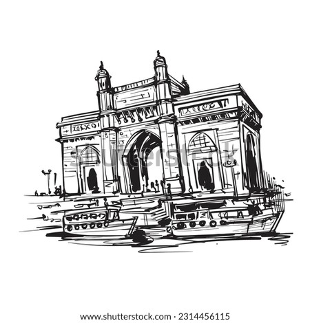 Line art illustration of Gate way of India, Mumbai