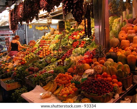 Fruit stand at the Boqueria market in Barcelona, Spain