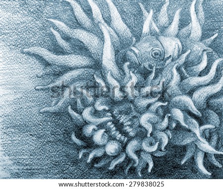 sea monsters drawing graphite
