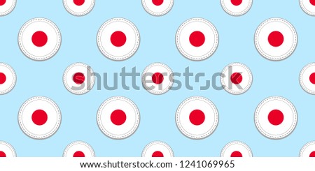 Japan round flag seamless pattern. Japanese background. Vector circle icons. Geometric symbols. Texture for sports pages, competition, games, travelling, school design elements. patriotic wallpaper