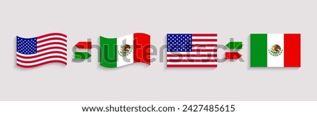 USA and Mexico official flag vector illustration. The United States Of America and Mexican traditional flags icons. Different geometric shapes. Flat style. North American states traditional symbols