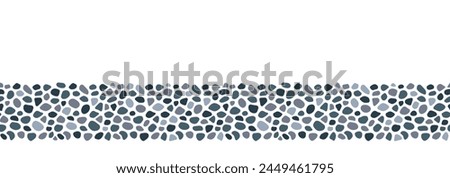 Stones seamless borders vector illustration. Grey paving seamless patterns. Smooth pebble and gravel template background. Doodle cobblestones, cute rounded shapes for interior,travel,spa salon design.