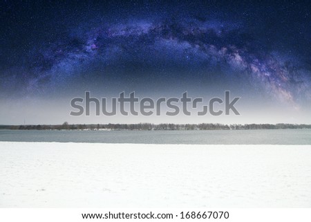 night in winter the river can be seen the Milky Way. Elements of this image furnished by NASA