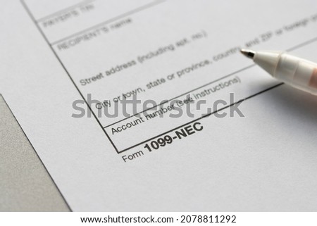 Closeup of Form 1099-NEC, Nonemployee Compensation. The IRS has reintroduced Form 1099-NEC as the new way to report self-employment income instead of Form 1099-MISC as traditionally had been used. Stock foto © 