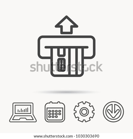 Insert credit card icon. Shopping sign. Bank ATM symbol. Notebook, Calendar and Cogwheel signs. Download arrow web icon. Vector
