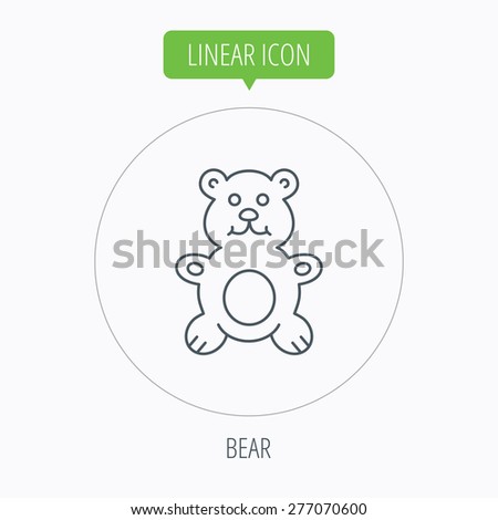 Teddy-bear icon. Baby toy sign. Plush animal symbol. Linear outline circle button. Vector