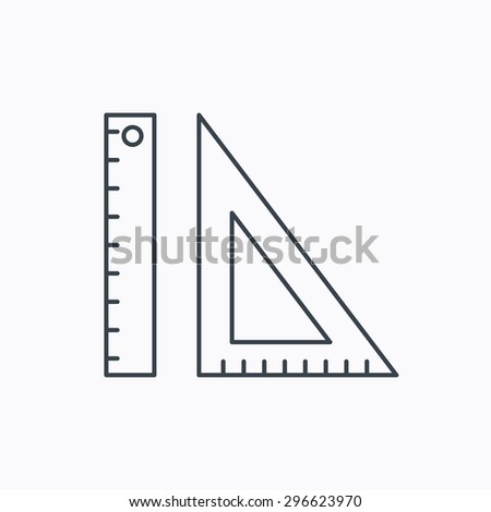 Triangular ruler icon. Geometric school supplies symbol. Linear outline icon on white background. Vector