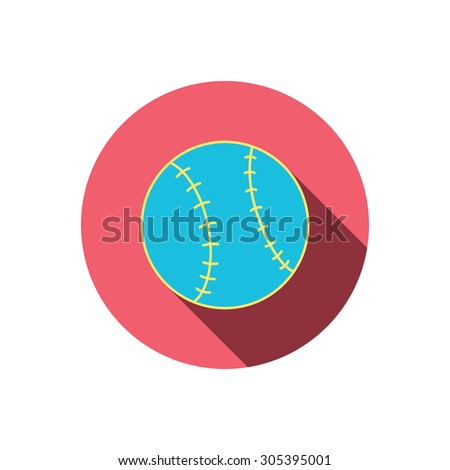 Baseball equipment icon. Sport ball sign. Team game symbol. Red flat circle button. Linear icon with shadow. Vector