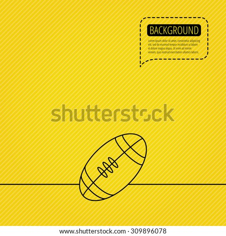 American football icon. Sport ball sign. Team game symbol. Speech bubble of dotted line. Orange background. Vector