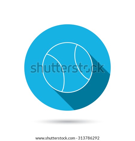 Tennis equipment icon. Sport ball sign. Team game symbol. Blue flat circle button with shadow. Vector