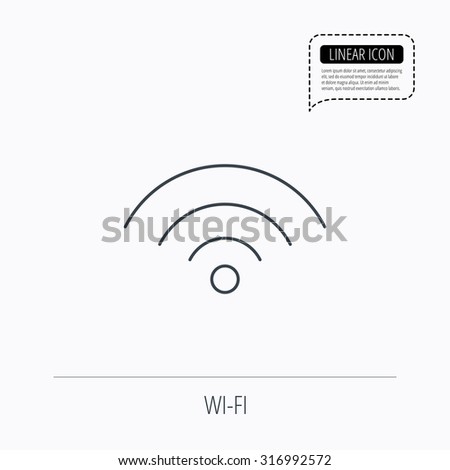 Wifi icon. Wireless wi-fi network sign. Internet symbol. Linear outline icon. Speech bubble of dotted line. Vector