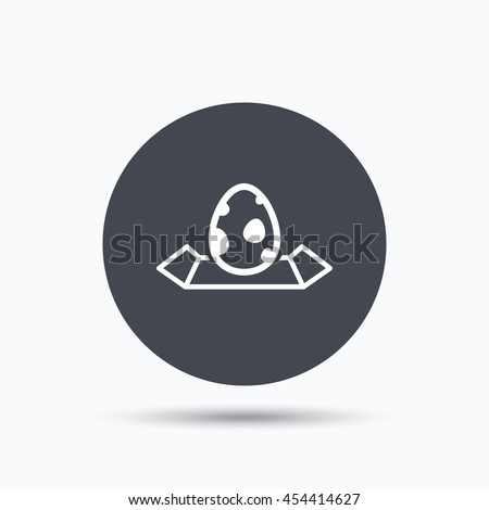 Dinosaur egg icon. Location map symbol. egg concept. Flat web button with icon on white background. Gray round pressbutton with shadow. Vector