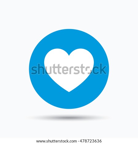 Heart icon. Romantic love symbol. Blue circle button with flat web icon. Vector