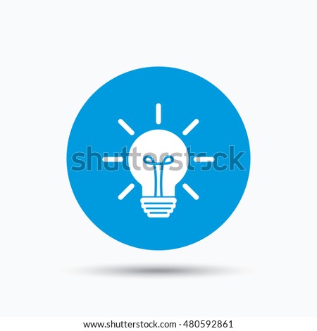Light bulb icon. Lamp sign. Illumination technology symbol. Blue circle button with flat web icon. Vector