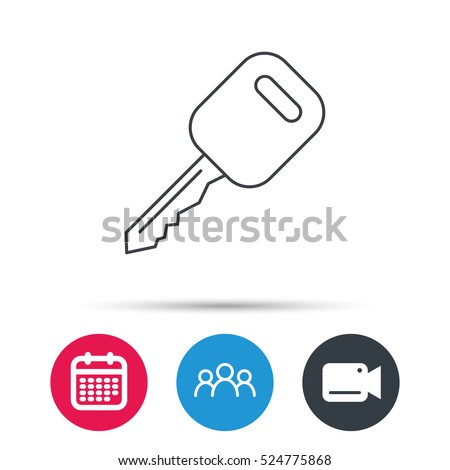 Car key icon. Transportat lock sign. Group of people, video cam and calendar icons. Vector