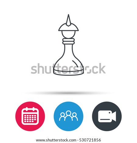 Strategy icon. Chess queen or king sign. Mind game symbol. Group of people, video cam and calendar icons. Vector
