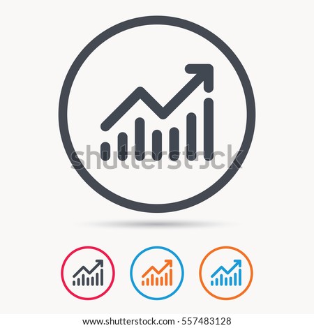 Graph icon. Business analytics chart symbol. Colored circle buttons with flat web icon. Vector