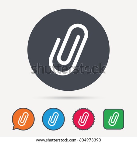 Attachment icon. Paper clip symbol. Circle, speech bubble and star buttons. Flat web icons. Vector