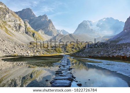 Similar – Foto Bild Wanderung Vanoise National Park: Blick auf Berg in Nebel