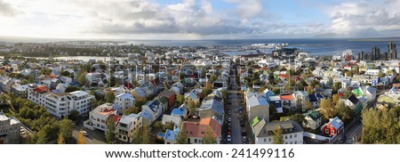 REYKJAVIK, ICELAND - SEPTEMBER 10: Panoramic view of capital of Iceland in September 10, 2014 in Reykjavik, Iceland.