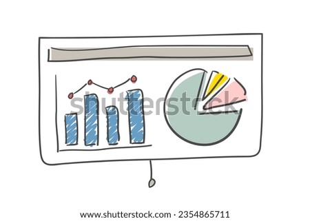 Presentation board illustration with bar graph and circular graph.