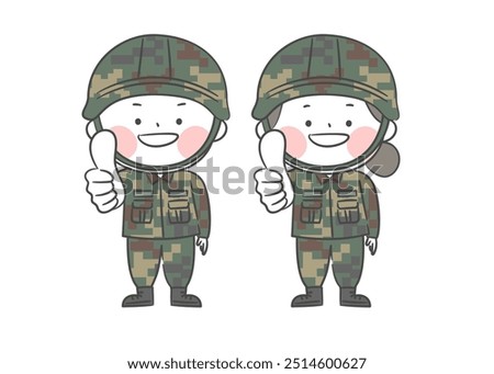 A drawing of soldier character with a thumbs up.