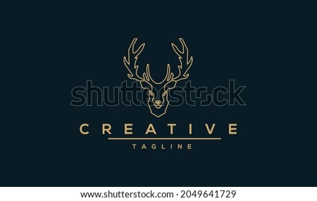 unique deer circular logo design icon, deer head circular icon, geometric deer logo concept, rain deer illustration in golden color