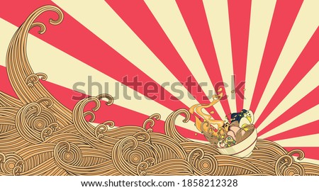 Traditional japanese noodle. Asian food. Illustration of ramen. with red line Foto d'archivio © 