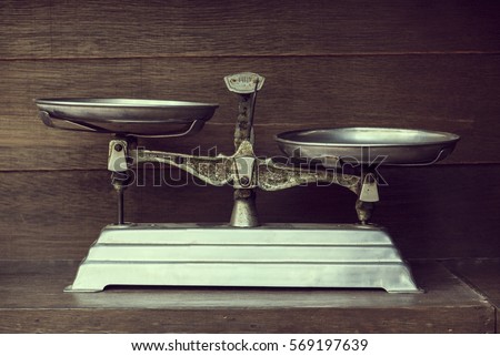 Vintage balance on wood background Stock foto © 