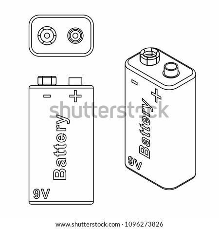 Traditional Battery 9V. Outline only.