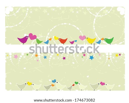 Lover Birds Banner. Cute and colorful banners with birds and hearts. Objects grouped and layered. Easy to edit vector illustration.
