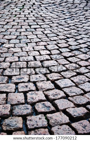 Rough texture of granite block pavement.