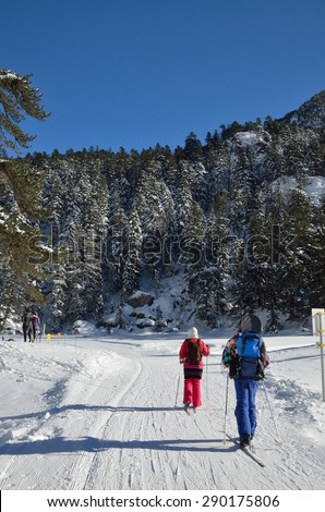 Marcadau valley is a favorite place for cross-country skiing and snow shoeing at both sides of Gave Marcadau in the Pyrenees national park.