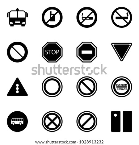 Solid vector icon set - airport bus vector, no mobile sign, smoking, prohibition road, stop, way, giving, traffic light, customs, parking, pause