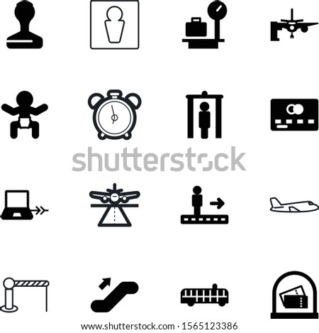 airport vector icon set such as: care, step, law, mark, service, runway, up, female, computer, network, boundary, kid, male, view, identification, pictogram, networking, alarm, shape, child, approve