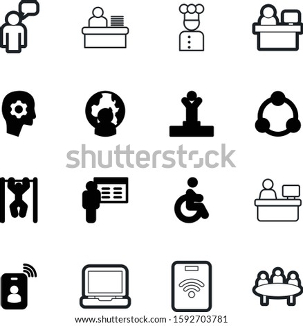 person vector icon set such as: chair, think, diversity, food, horizontal, medal, up, winner, desktop, cooker, cooperation, first, disability, podium, media, talking, blackboard, interface, community