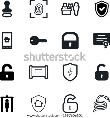 security vector icon set such as: property, immigration, fill, rubber, identity, building, achievement, stamper, wall, detectors, insignia, hose, board, image, x-ray, office, custom, power, paper