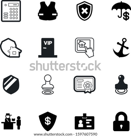 security vector icon set such as: ocean, certification, negative, gift, coat, checkout, clothing, recreation, combination, user, object, authentication, heraldic, keypad, naval, barrier, logistic