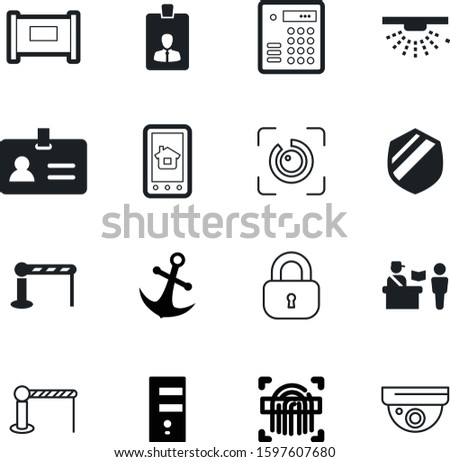security vector icon set such as: arms, fire, reliable, pictogram, password, emblem, hand, shield, member, caution, wall, wire, armored, vintage, passport, press, delivery, irrigation, anchor