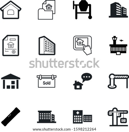 building vector icon set such as: healthy, concrete-mixer, spirit, system, orange, communication, care, road, crane, crossing, delivery, phone, stretcher, lifting, stock, metal, cottage, terminal