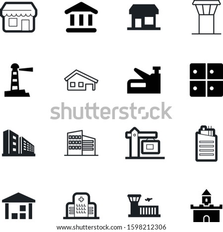 building vector icon set such as: bus, sky, old, bag, logistic, glyph, station, clip, port, traffic, build, historical, fortress, history, mechanic, crane, healthcare, sand, medical, train, apartment